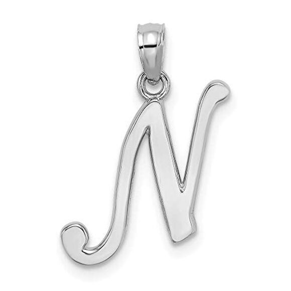 10K White Gold Polished N Script Initial Charm - Picture 5 of 9